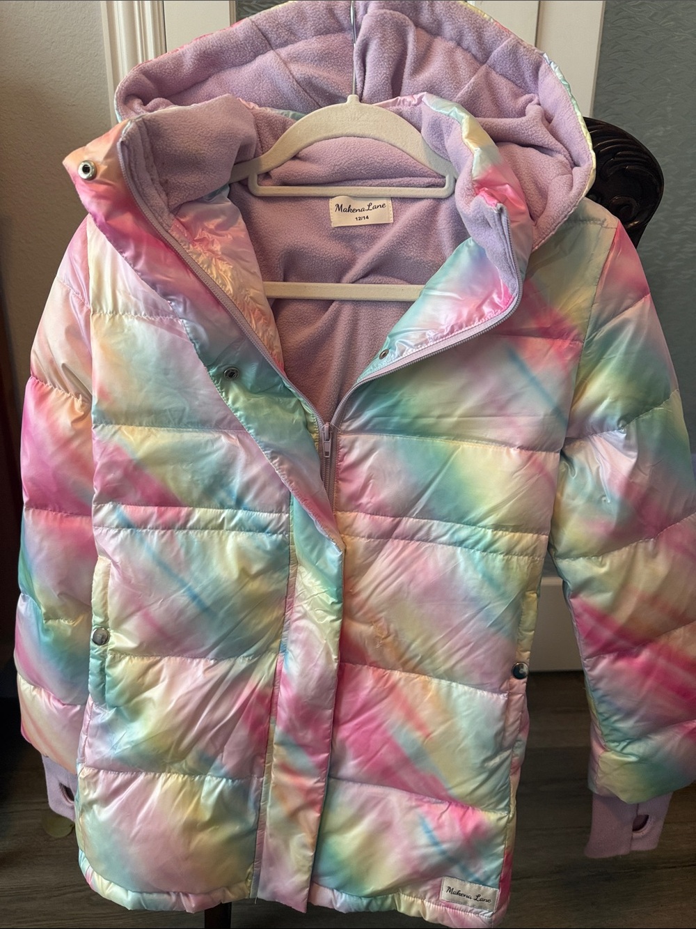Girls' Pastel Tie-Dye Puffer Jacket - Multicolor Pastel